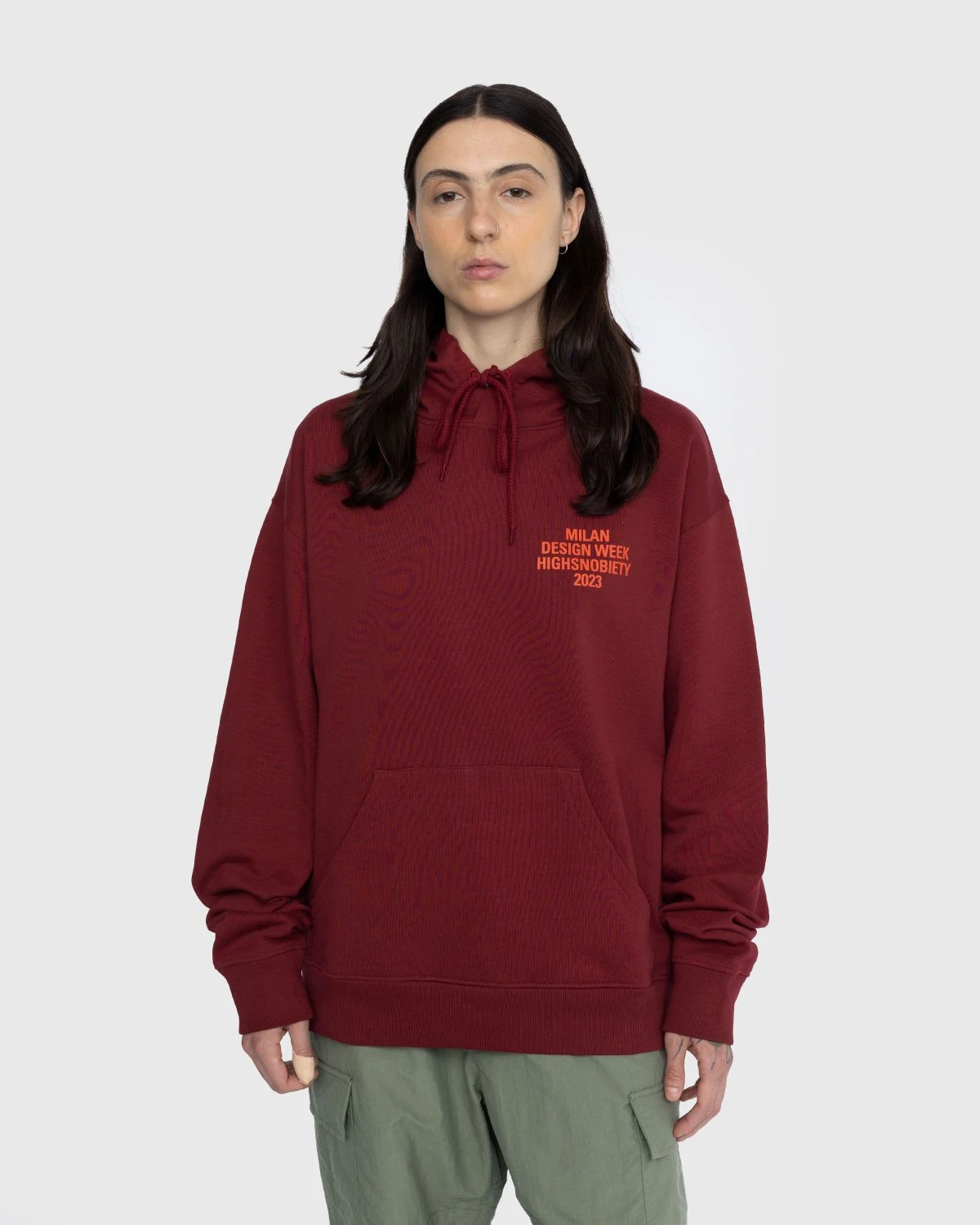 Highsnobiety β Milano Design Week Graphic Hoodie Burgundy - Image 3