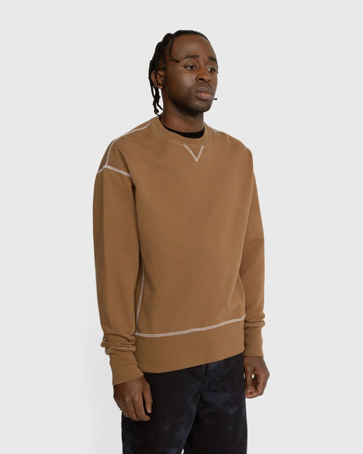 Highsnobiety – Contrast Stitch Fleece Crew Brown - Image 4