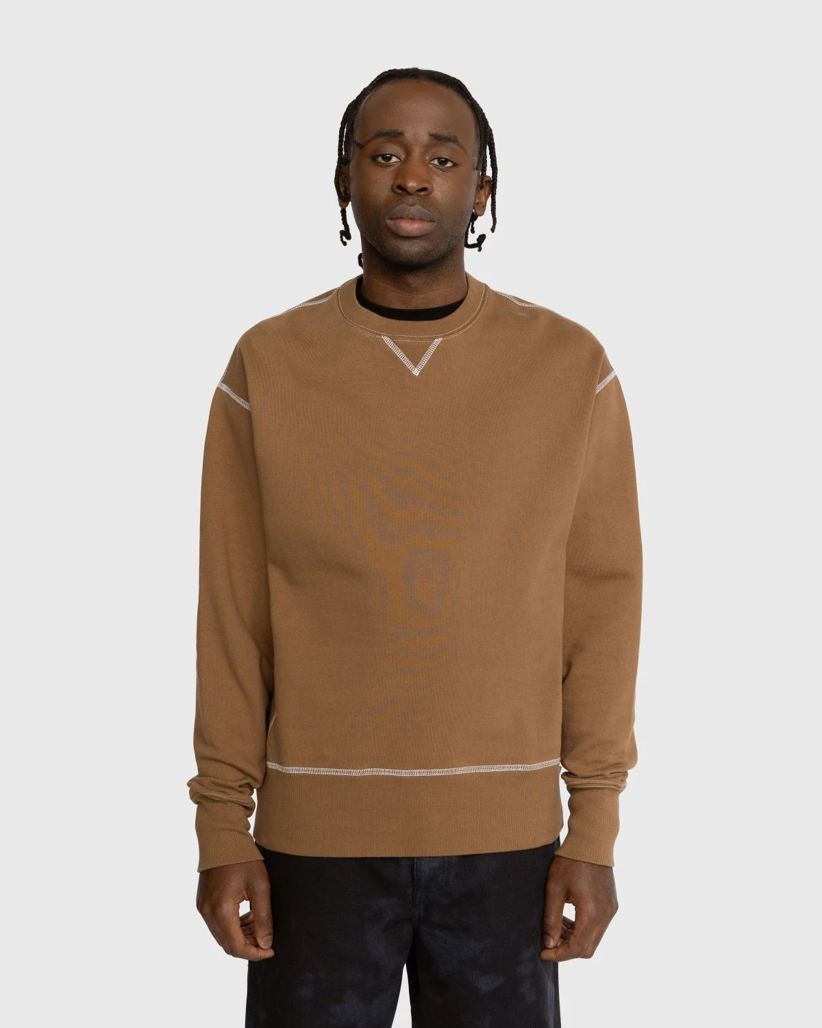 Highsnobiety – Contrast Stitch Fleece Crew Brown - Image 2