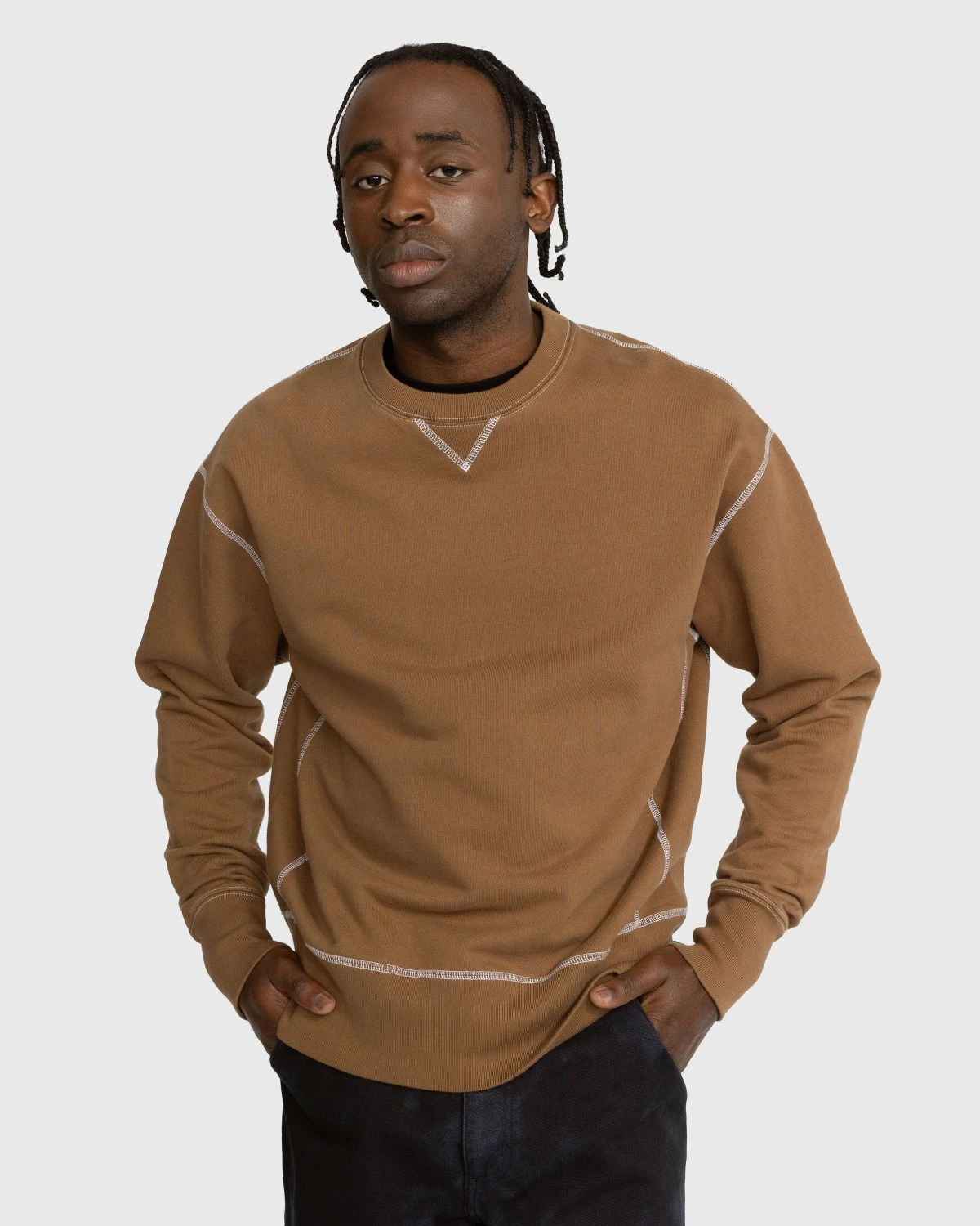 Highsnobiety – Contrast Stitch Fleece Crew Brown - Image 5