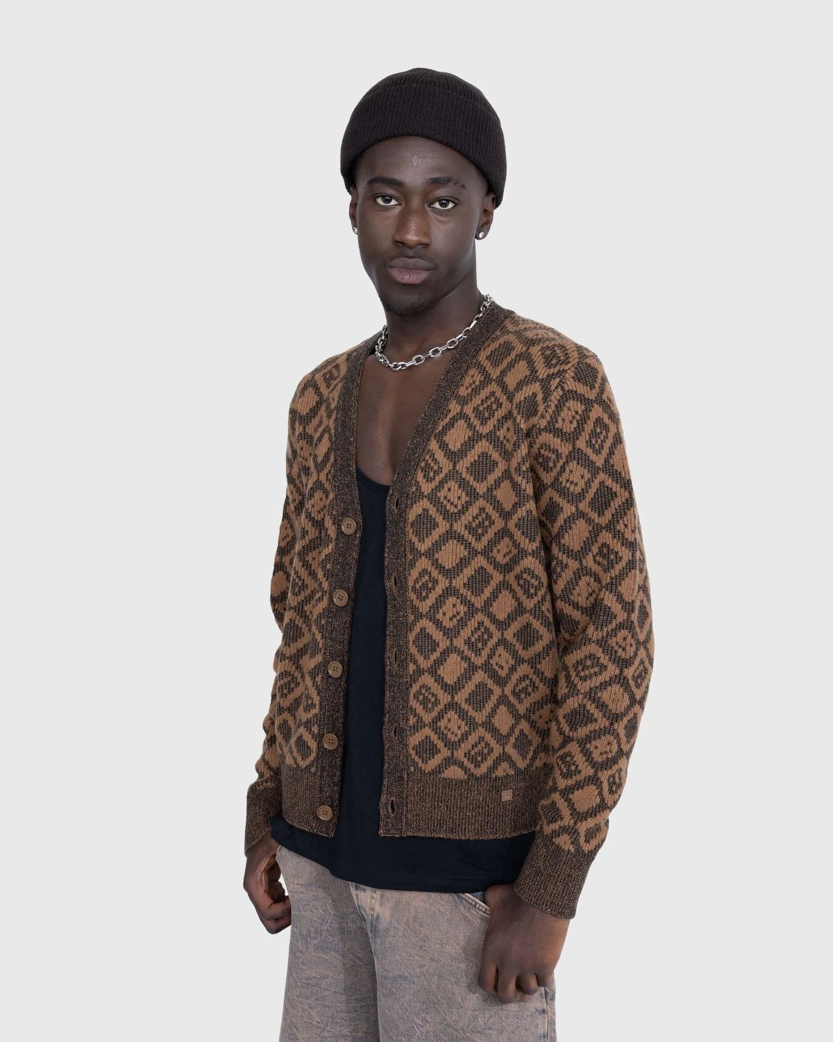 Acne Studios β Face Tiles Cardigan Toffee Brown - Image 2