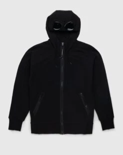 C.P. Company – Diagonal Raised Fleece Goggle Zipped Hoodie Black