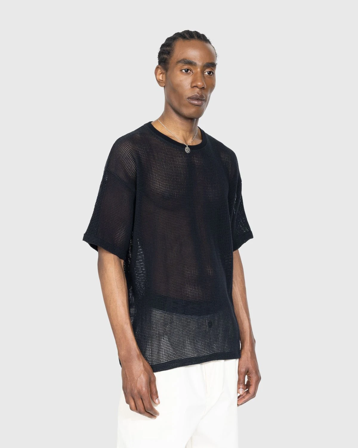 Highsnobiety – Cotton Mesh Knit T-Shirt Black - Image 3