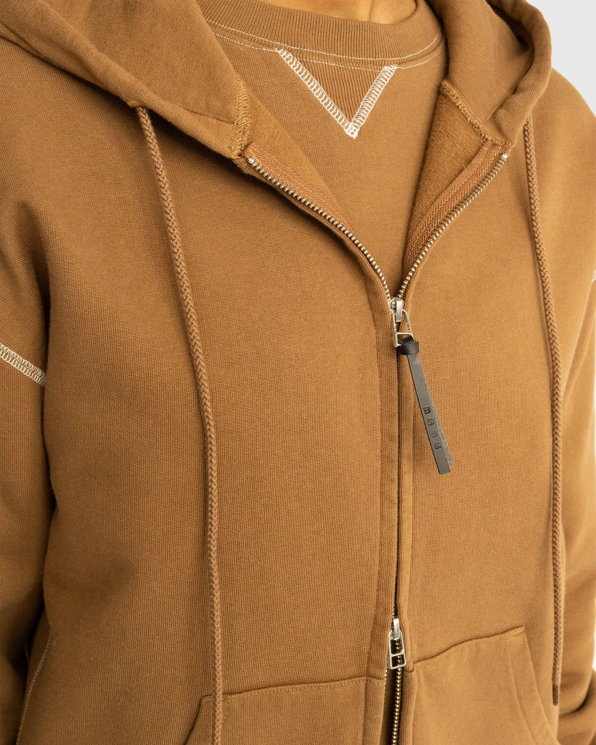 Highsnobiety – Contrast Stitch Zip Fleece Hoodie Brown - Image 5