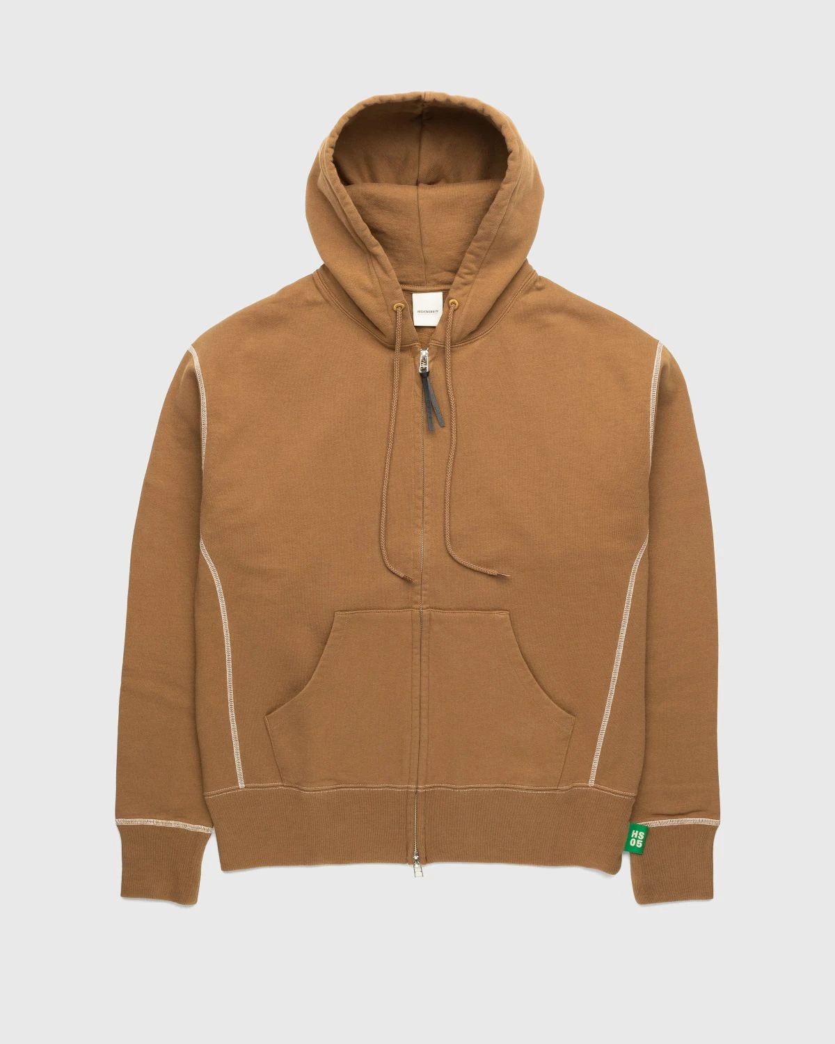 Highsnobiety – Contrast Stitch Zip Fleece Hoodie Brown